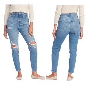 Old Navy High Waisted OG Straight Ripped Distress Jeans What a Dahlia 10 Petite